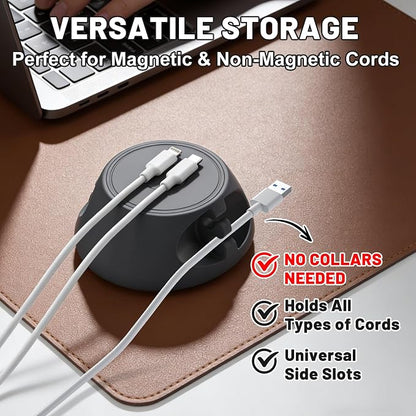 SOOoEC [N52 Ultra-Strong Snap-On Magnetic Cord Holder, Weighted Desktop Cable Organizer, Premium Liquid Silicone, No Collars Needed for iPhone & USB-C, Dual-Side Slots, Space Gray