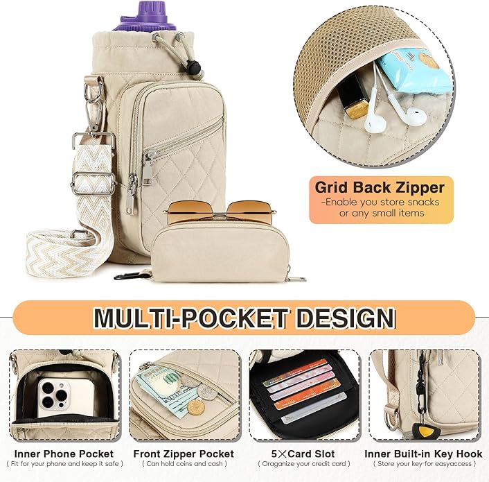 AGLOD Water Bottle Carrier Bag with Strap, Water Bottle Holder Crossbody Bags for Women Men for Walking, Hiking,Cycling