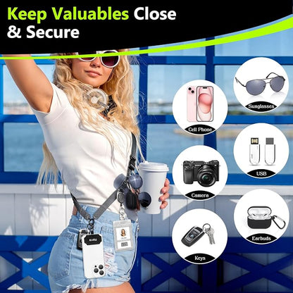 Azrra Adjustable Crossbody Cell Phone Lanyard for iPhone with Phone Tethers & Retractable ID Badge Card Holder (Grey)