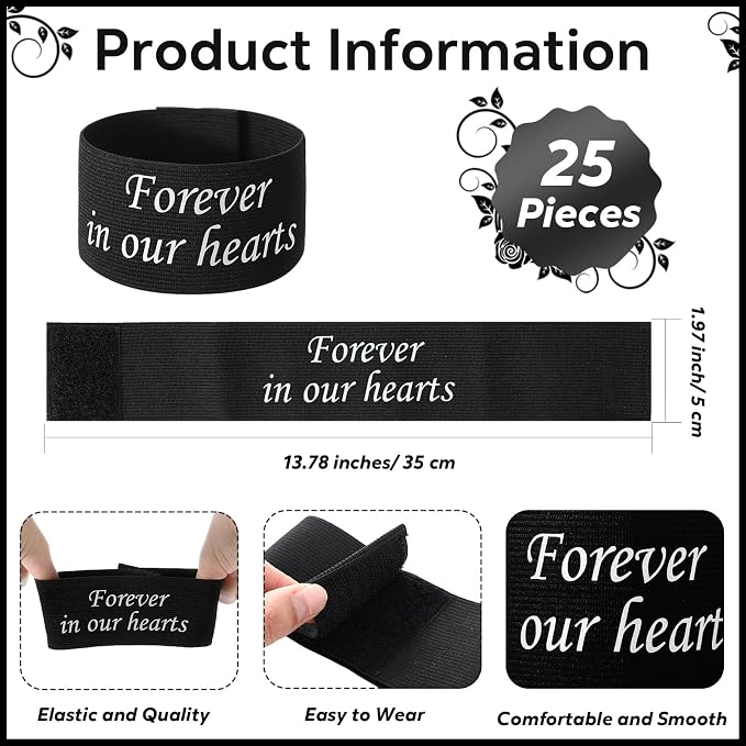 Unittype 25 Pcs Mourning Arm Band, Elastic Adjustable Funeral Armband for Mourning Funeral Memorial Condolence Respect Event, Black