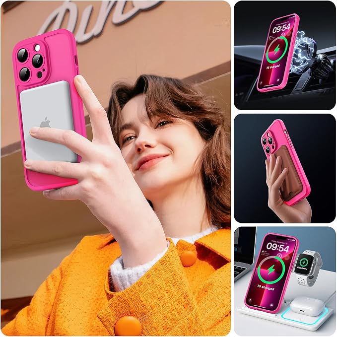 TOCOL for iPhone 13 Pro Max Case, Compatible with Magsafe Charger, Full Camera Protection, Translucent Matte for iPhone 13 Pro Max iPhone Case 6.7 inch (Hot Pink)