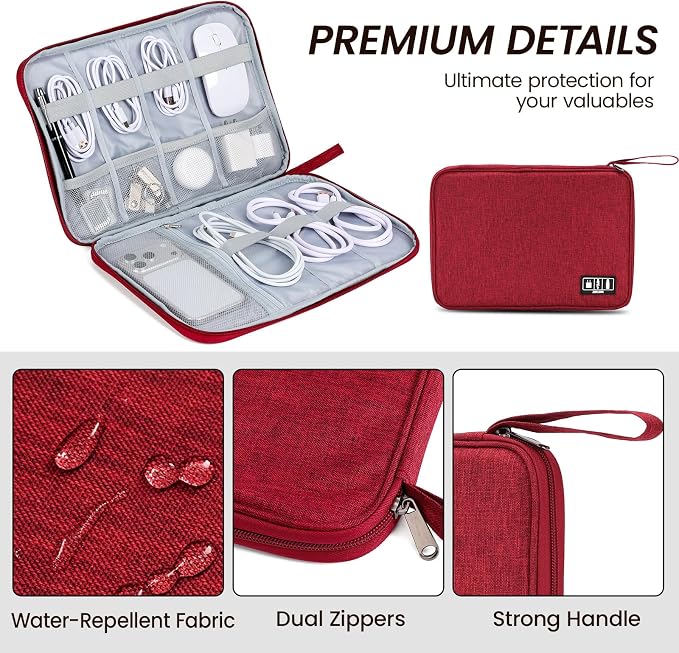 Large Slim Cable Organizer Travel Case, Single-Layer Electronic Accessories Pouch for Chargers, Cords, Power Bank, Mouse and SD Cards, 12.6 x 9.45 x 1.57 Inches