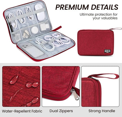 Large Slim Cable Organizer Travel Case, Single-Layer Electronic Accessories Pouch for Chargers, Cords, Power Bank, Mouse and SD Cards, 12.6 x 9.45 x 1.57 Inches