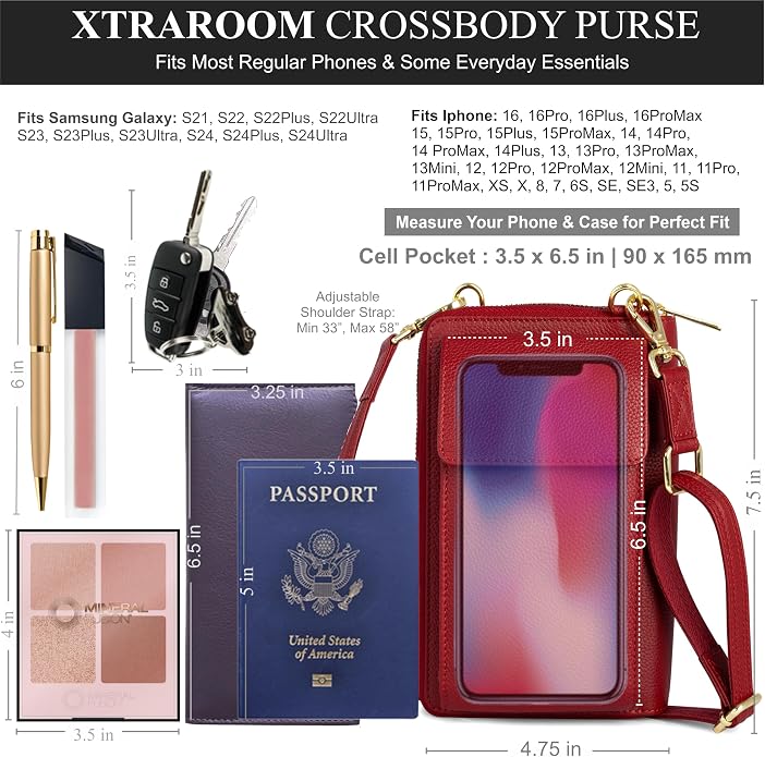 BULL GUARD Crossbody Leather Wallet Phone Purse, Anti Theft and RFID Blocking, Elegant Design for Travel