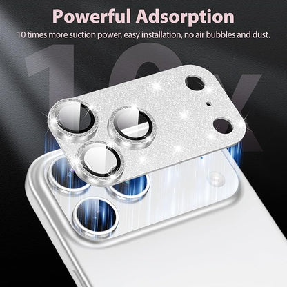 for iPhone 17 Pro Max Camera Lens Protector [Anti-Scratch] [Ultra HD Clear] [Strong Adhesion] Metal Aluminum Alloy Tempered Glass Camera Screen Cover(Silver Glitter)
