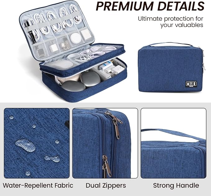 Large Electronic Organizer Travel Case, Double Layer Tech Pouch with Adjustable Dividers, Cable Organizer Bag for Charger, Power Bank, Hard Drive, Camera Gear and Travel Accessories