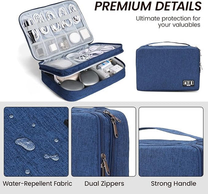 Large Electronic Organizer Travel Case, Double Layer Tech Pouch with Adjustable Dividers, Cable Organizer Bag for Charger, Power Bank, Hard Drive, Camera Gear and Travel Accessories