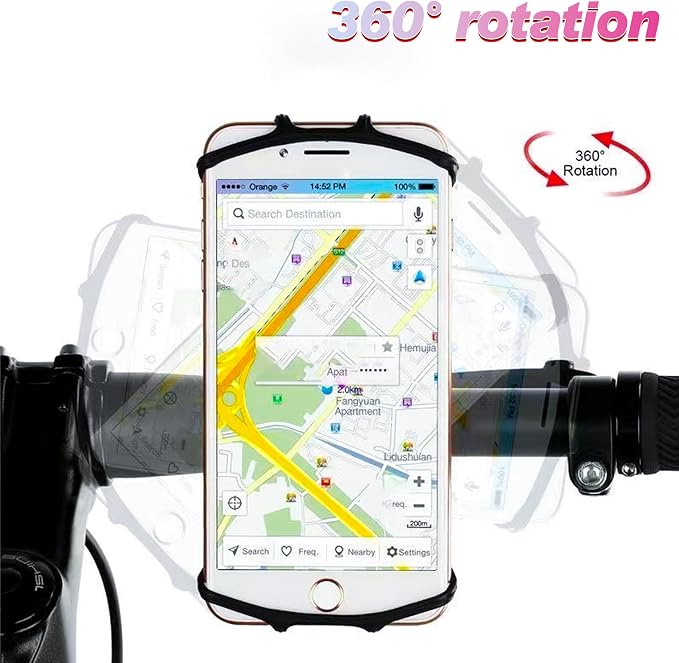 Bike Phone Mount Universal, 360°Rotation Silicone Bicycle Phone Holder Phone Holder for Bike Mount Compatible, for 4.7-6.9 Inches Phones, Easy Installation (2, Black)