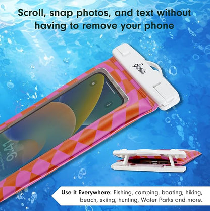 Sonix Waterproof Phone Pouch - Floating Phone Case Dry Bag w/Crossbody Lanyard - Beach Cruise Travel Essentials - Compatible w/All Devices, Touchscreen Friendly | Checkmate Pink/Orange