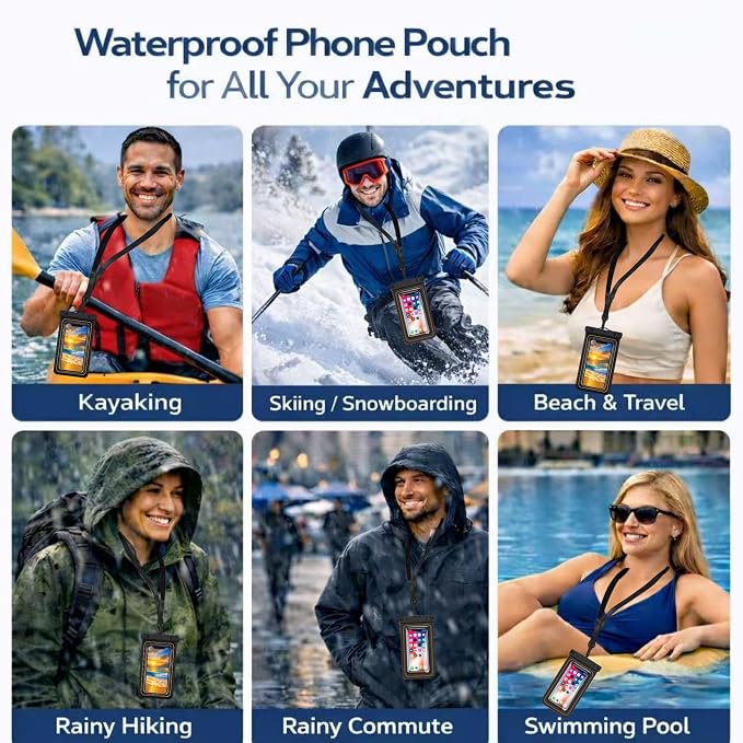 2-Pack IPX8 Floating Waterproof Phone Pouch, Dry Bag with Lanyard, Fits up to 7.2”, Compatible with iPhone 16/15/14/13 Pro Max, Galaxy S25/S24 Ultra, Pixel for Snorkeling, Kayaking(Black-Black)