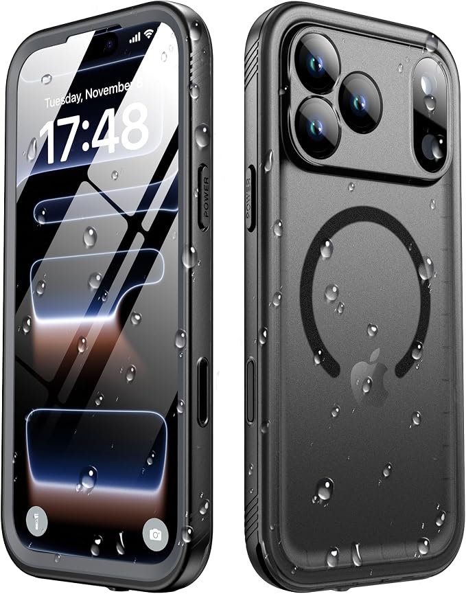 SPORTLINK for iPhone 17 Pro Waterproof Phone Case - Built in Screen Protector/Shockproof Compatible with MagSafe/Dropproof/Dustproof/Heavy Duty Full Body for iPhone 17 Pro 6.3 inch Black