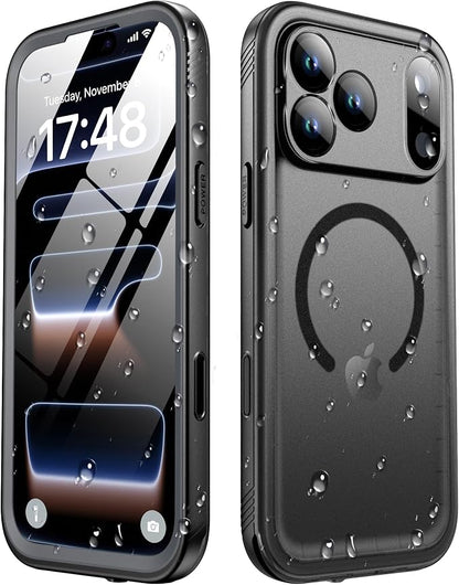 SPORTLINK for iPhone 17 Pro Waterproof Phone Case - Built in Screen Protector/Shockproof Compatible with MagSafe/Dropproof/Dustproof/Heavy Duty Full Body for iPhone 17 Pro 6.3 inch Black