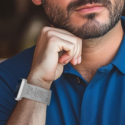 The LORD is my Shepherd Watch Band compatible with Apple Watch Laser Engraved iWatch Band Silicone 38mm 40mm 41mm 42mm 44mm 45mm 49mm Strap Jesus Psalm Christian God (38/40/41mm S/M, Grey)