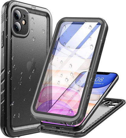 Cozycase Compatible with Waterproof iPhone 11 case, Built-in Screen Protector, Full-Body Rugged Bumper Sealed Case Cover, Shockproof Dustproof Waterproof Case for iPhone 11 6.1 inch (Black)