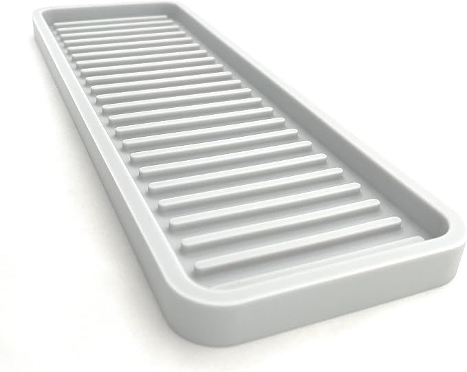 Happitasa Silicone Kitchen Sink Organizer Tray, Sponge Holder and Countertop Protector | Bathroom and Kitchen Soap Dish and Dispenser Tray (Light Grey, 12"x4")