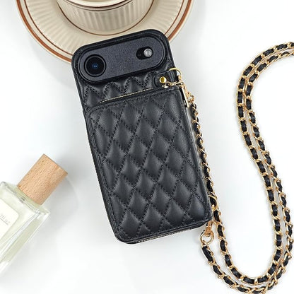 Compatible with iPhone 17 Air Case Wallet for Women, Stylish Crossbody Wallet Case with Detachable Chain Strap&Card Slots Holder, Quilted PU Leather Kickstand Phone Cases for iPhone 17 Air, 6.5 inch