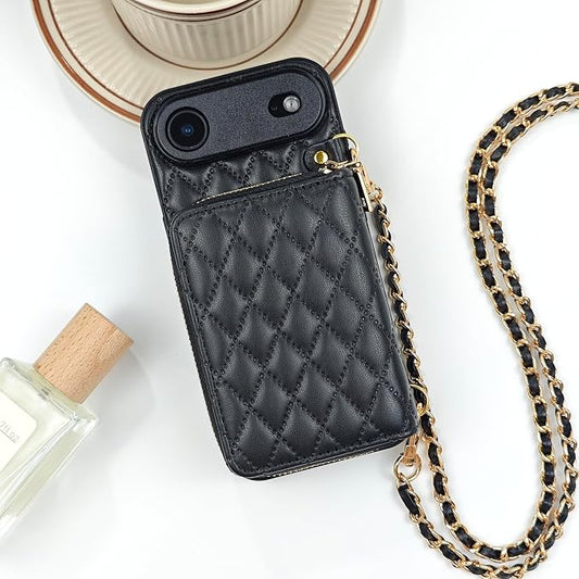 Compatible with iPhone 17 Air Case Wallet for Women, Stylish Crossbody Wallet Case with Detachable Chain Strap&Card Slots Holder, Quilted PU Leather Kickstand Phone Cases for iPhone 17 Air, 6.5 inch