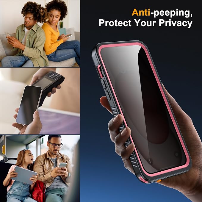 for iPhone 15 Plus Case Waterproof - Built-in Privacy Screen Protector & HD Screen Protector [IP68 Underwater] Shockproof Dustproof Full Body Protection iPhone 15 Plus Phone Case Pink