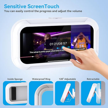 2-Pack Shower Phone Holder, Waterproof, 360° Rotatable & Adjustable Wall Mount with Adhesive for 4-7 Inch Phones (iPhone, Samsung, Google), White