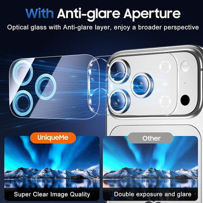 UniqueMe Compatible for 3 Pack iPhone 17 Pro Camera Lens Protector - [Drop Protection] [Case Friendly] 9H Tempered Glass Camera Cover Screen [Update New Version] - Glitter Blue