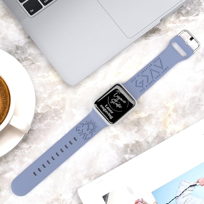 God is Greater Than the Highs and Lows Watch Band Compatible with Apple Watch Laser Engraved iWatch Band Silicone 38mm - 49mm Strap Jesus Psalm Christian God Blessed (38/40/41mm M/L, Lavender Grey)