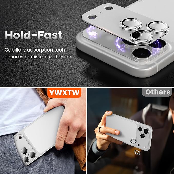 YWXTW Designed for iPhone 17 Pro Camera Lens Protector, [1:1 Perfect Fit] Full Coverage Matte Metal Tempered Glass Camera Screen Cover Accessories, Case Friendly (Silver, iPhone 17 Pro)