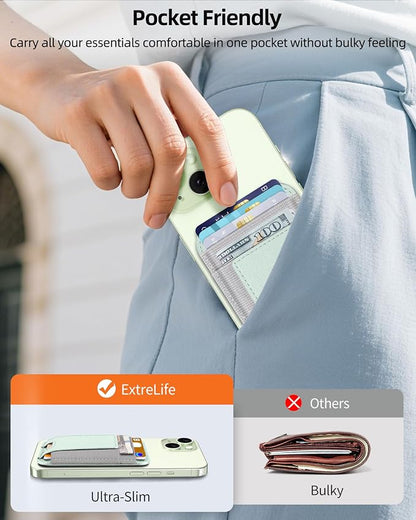Upgraded for Magsafe Wallet, Strongest Magnetic Wallet, for iPhone Magsafe Walle t with 2 Card Slots, Magnetic Card Holder for iPhone 17/16/15/14/13/12 Series, Vegan Leather, Fit 7 Cards, Light Green
