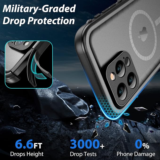 SPORTLINK for iPhone 14 Pro Case Waterproof - Buit in Screen Protector [Compatible with MagSafe][IP68 Underwater][6.6FT Military Dropproof][Dustproof] Full Body Shockproof Phone Case 6.1"