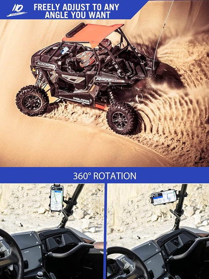 ZIDIYORUO UTV Phone Mount for 1.75"-2" Roll Bar, 360°Rotation UTV Phone Holder with 8 Claws, Aluminum Alloy Heavy Duty Smartphone Holder Hang on to 4.7"-7.1" Devices for Polaris RZR/Can Am X3