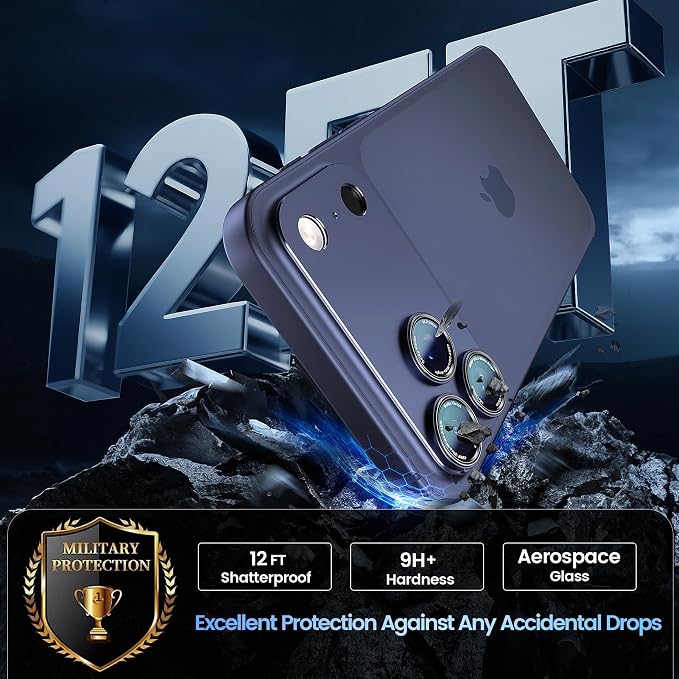 CACOE Camera Lens Protector for iPhone 17 Pro Max - Metal Frame Tempered Glass Cover, [Anti-Scratch] [Drop-Proof][Strong-Adhesion] Camera Screen Cover(Dark Blue)