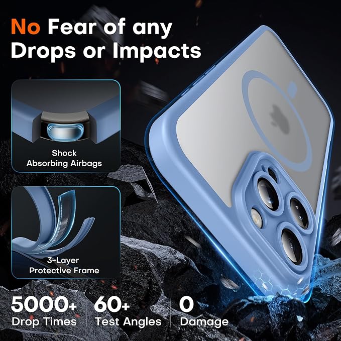 TOCOL for iPhone 16 Pro Max Phone Case Compatible with Magsafe Full Camera Protection Drop Protection Magnetic Translucent Matte Back Bumper Phone Case for 16 Pro Max 6.9-Inch (Light Blue)