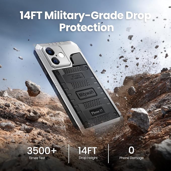 Mitywah Waterproof Case for iPhone 17, Rugged Metal Case with Built-in Screen Protector, Heavy Duty Full Body Shockproof Protective Cover 6.3 inch, Silver