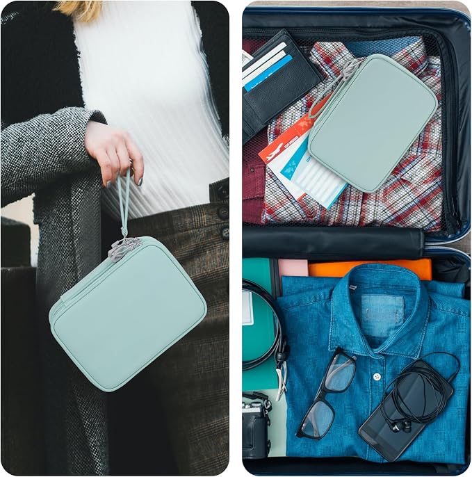 Bevegekos Tablet Accessories Case Bag, Travel Large Electronics Organizer for Chargers & Cords, Cables, 7.9 Inch Tablet, Airplane Essentials, 2 Layers (Mint Green)
