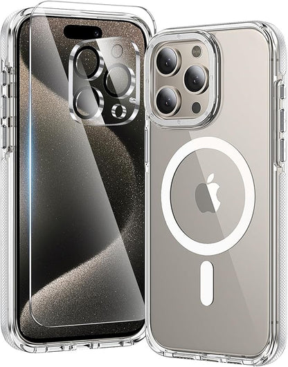 3 in 1 for iPhone 15 Pro Case Clear with MagSafe, Yellowing-Resistant Acrylic Back, Shockproof Guard Corners, Military-Grade Protection for iPhone 15 Pro Phone Case 6.1 inch Clear Bumper