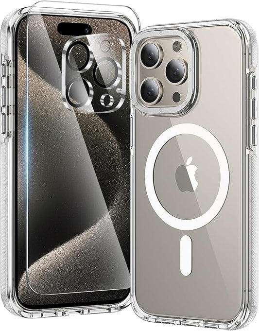 3 in 1 for iPhone 15 Pro Case Clear with MagSafe, Yellowing-Resistant Acrylic Back, Shockproof Guard Corners, Military-Grade Protection for iPhone 15 Pro Phone Case 6.1 inch Clear Bumper
