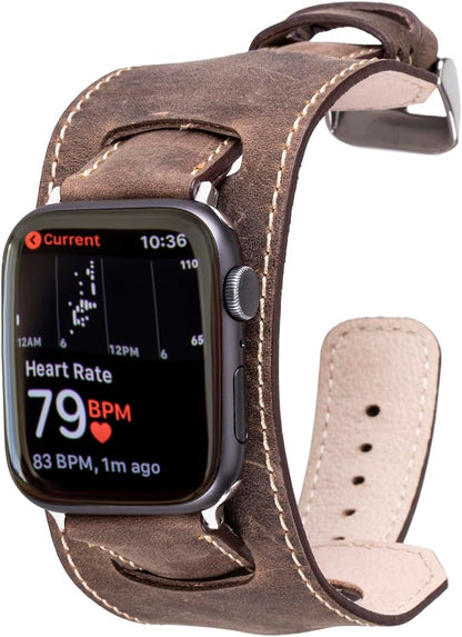 HARDISTON Cuff Watch Band Compatible with Apple 38mm for men & women, Handmade Genuine Leather, Compatible with iWatch Series 11 10 9 8 7 6 5 4 3 2 1 SE Ultra, Wrist Bracelet Band, Medium/Band-Mocha