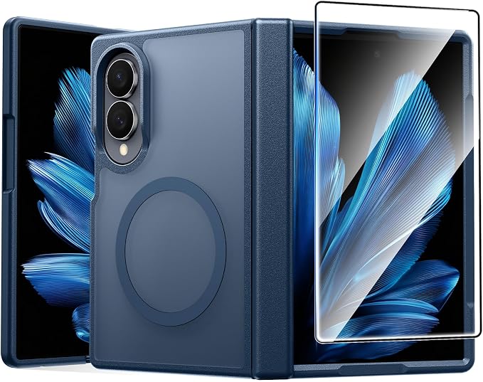 FNTCASE for Samsung Galaxy Z Fold 8 Case, Fit for Magsafe, Hinge Protection | Screen Protector, Translucent Matte Magnetic Back, 18FT Military Grade Drop Proof, Protective Phone Cover, Blue