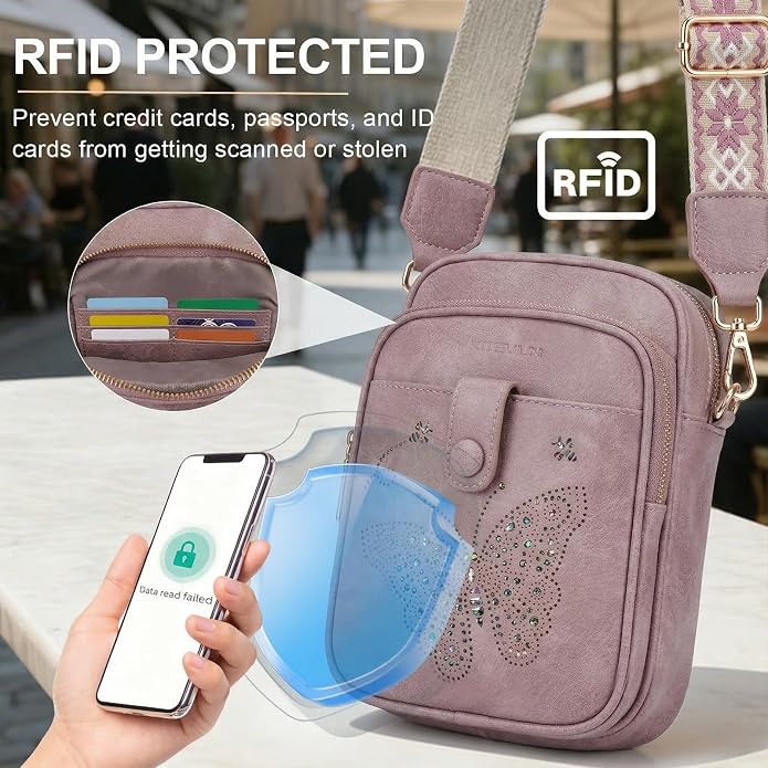 KITEVIUN Crossbody Bags for Women Leather Crossbody Purse Small Shoulder Phone Purse with Adjustable Strap & RFID Card Slots