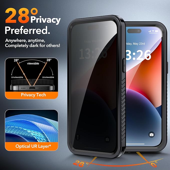 ANTSHARE for iPhone 14 Pro Max Case, with [Built-in Privacy Screen Protector] [IP 68 Waterproof], Anti-Peeping Adsorption Full Body Double Protective Case for iPhone 14 Pro Max, Black
