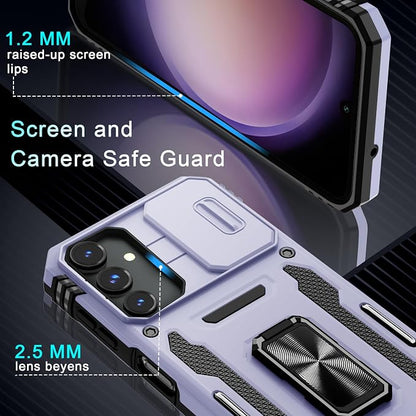 DEERLAMN Case for Samsung Galaxy A16 5G with Slide Camera Cover+Screen Protector (1 Pack), Rotated Ring Kickstand Military Grade Shockproof Protective Cover-Light Purple