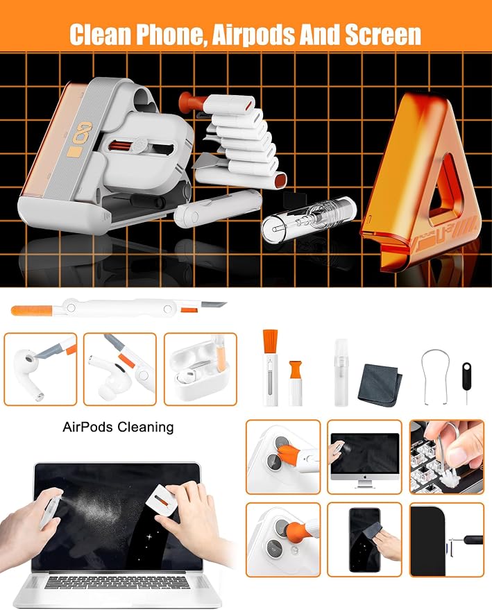 Laptop, Phone, and Electronics Cleaning Kit with Spray, Microfiber Cloth, Brush, 21 Tools (Triangle)