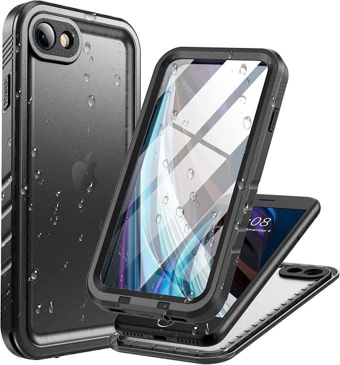 Cozycase Waterproof Case for iPhone SE 3rd 2022/SE 2nd 2020/iPhone 7/8 - Heavy Duty 360 Shockproof Full Body Rugged Military Grade Hard Water Dust Proof Cover with Built-in Screen Protective Black