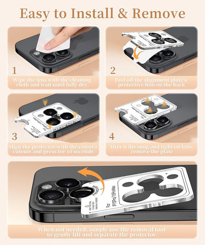 GolbinBox Camera Lens Protector for iPhone 15 Pro/15 Pro Max, 1:1 Invisible Fit, 9H Tempered Glass Ultra HD Metal Individual Camera Cover, Case Friendly, Black