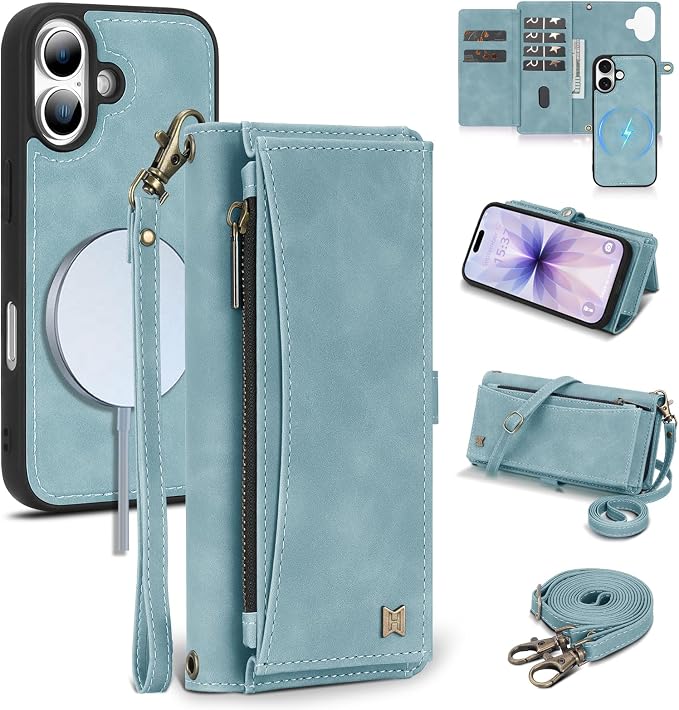 Wallet Case for iPhone 17 with Card Holder/Crossbody Wallet/Strap,[RFID Blocking][Magnetic] PU Leather Phone Case for iPhone 17,6.3 in,Dream Blue