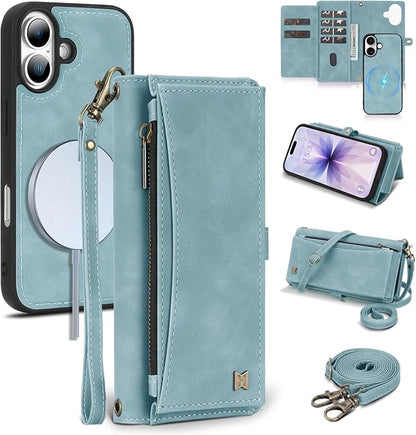 Wallet Case for iPhone 17 with Card Holder/Crossbody Wallet/Strap,[RFID Blocking][Magnetic] PU Leather Phone Case for iPhone 17,6.3 in,Dream Blue