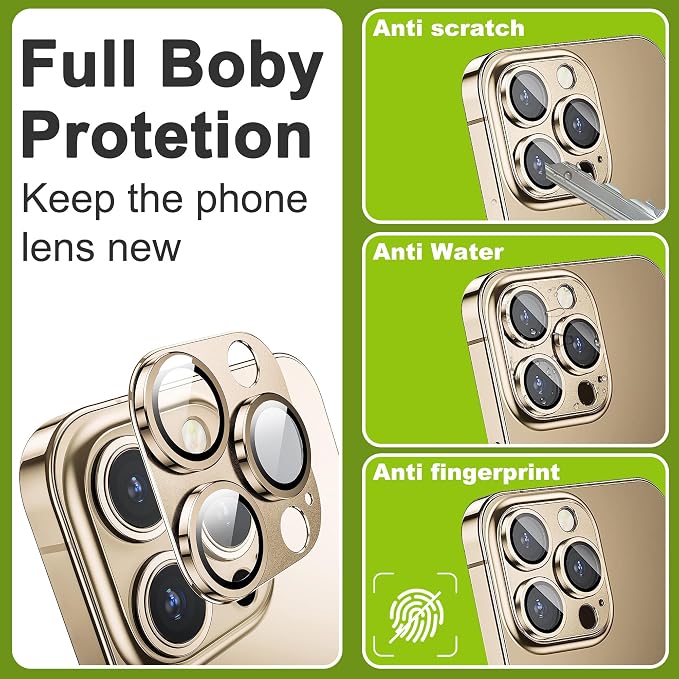 2-Pack Shatterproof Camera Lens Protector for iPhone 16 Pro/16 Pro Max |AR Tempered Glass Strong Adsorption Metal Camera Cover Screen(Desert Gold)