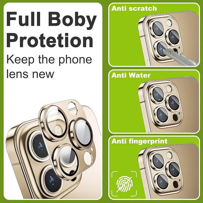 2-Pack Shatterproof Camera Lens Protector for iPhone 16 Pro/16 Pro Max |AR Tempered Glass Strong Adsorption Metal Camera Cover Screen(Desert Gold)