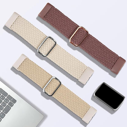 Braided Solo Loop Bands Compatible with Fitbit Charge 6/Charge 5, 3 Pack Adjustable Stretchy Wristbands Soft Woven Nylon Replacement for Fitbit Charge 5/Charge 6 Tracker Smart Watch for Women Men