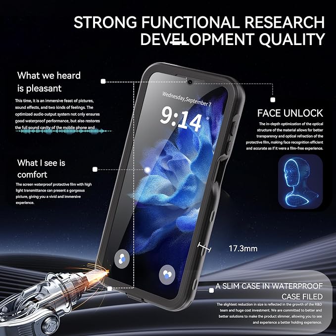 Omio for Galaxy A16 5G Waterproof Case, Full Body IP68 Underwater Clear Protective Case Built-in Screen Protector Heavy Duty Shockproof Case for Men Women, Black