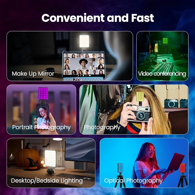 136 LED RGB Magnetic Selfie Light, gliship Portable 360° Full Color RGB Video Light Compatible with Magsafe Rechargeable Portable Clip Fill Light with 9 Lights Modes for Phone Camera Laptop Camera